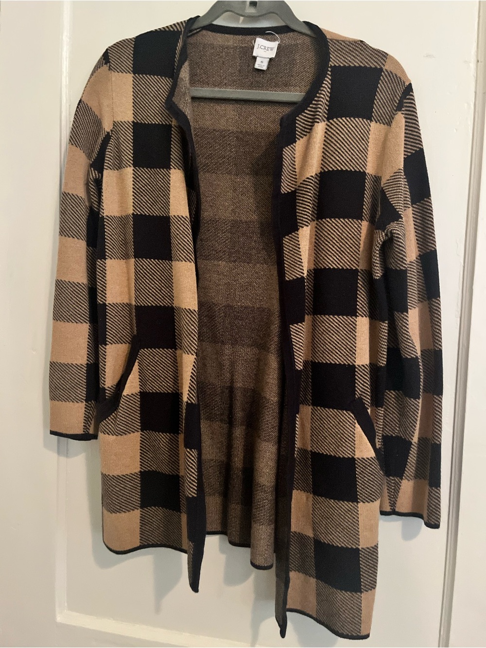 J. Crew Black and Tan Buffalo Check Open Cardigan